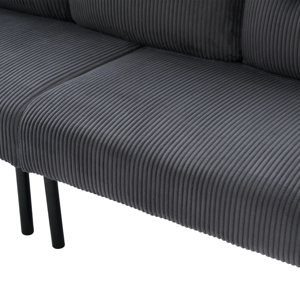 Divano a 3 posti in tessuto corduroy grigio con seduta ampia, schienale ergonomico e tasca laterale