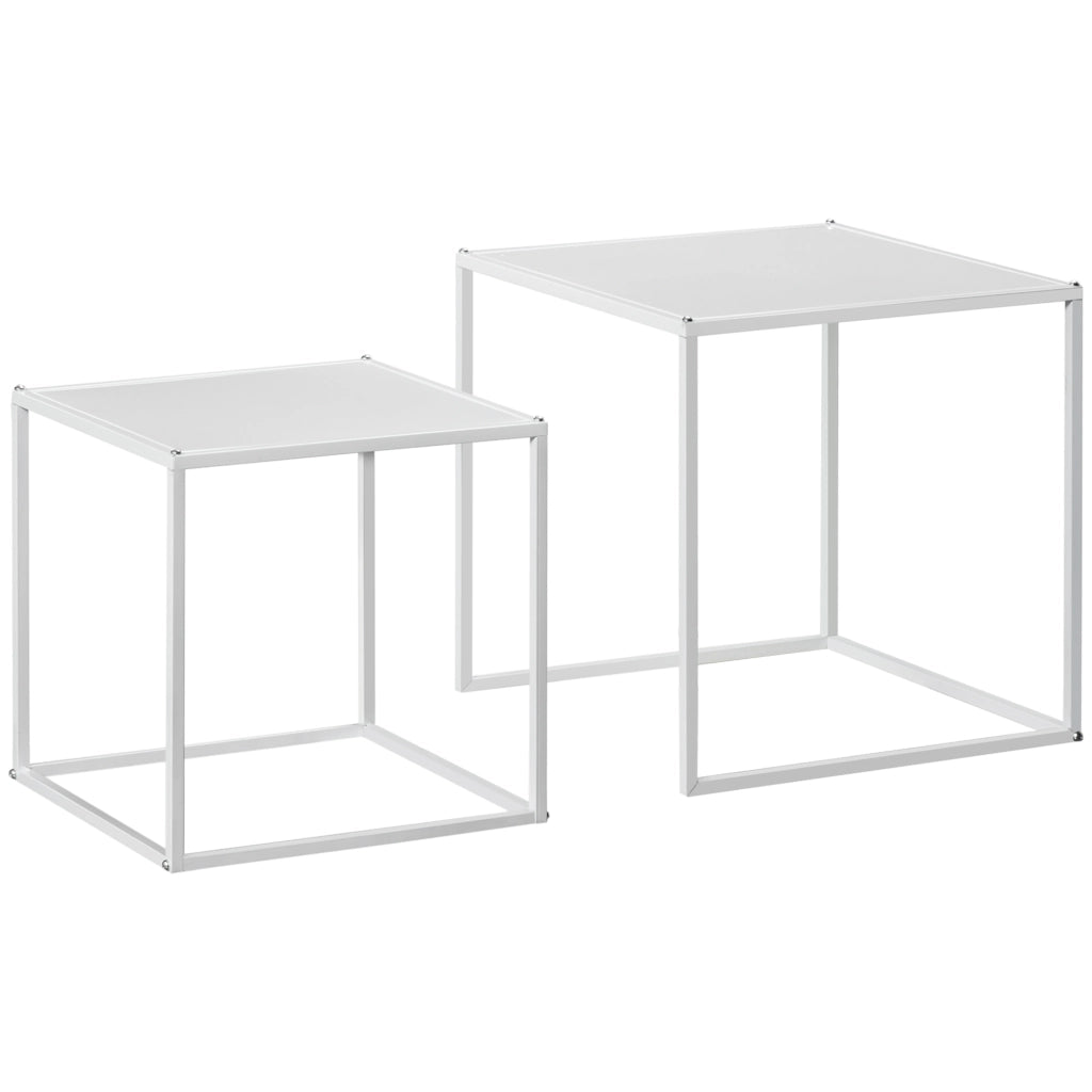 Set 2 Tavolini da Caff¨¨ Impilabili ¨C Xylo ¨C Acciaio Bianco Quadrati