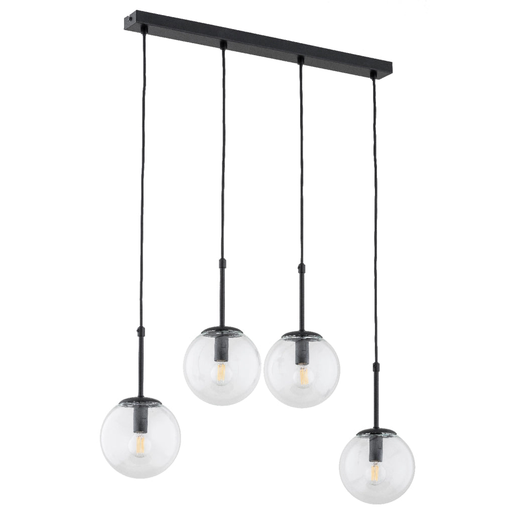 Lampada sospesa barra nera sfere vetro 4xE14 Alfa Sebia