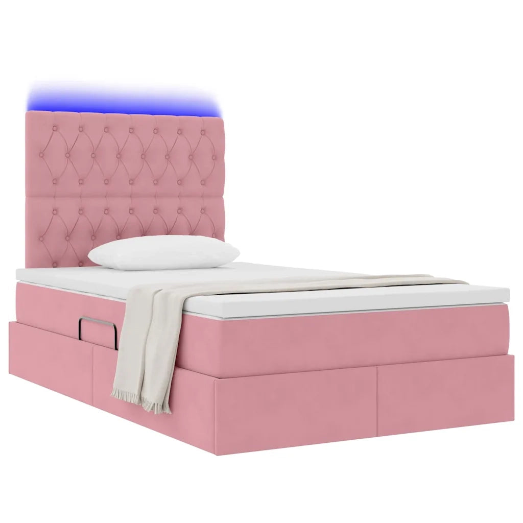 Letto con contenitore LED e materasso Rosa 120 x 200 cm Velluto