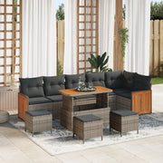 Set di Divani da Giardino 10 Pezzi con Cuscini Grigio Polyrattan Acacia