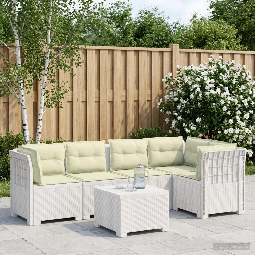 Divano da Giardino 5 Posti con Cuscini Stile Rattan PP Bianco 3444094