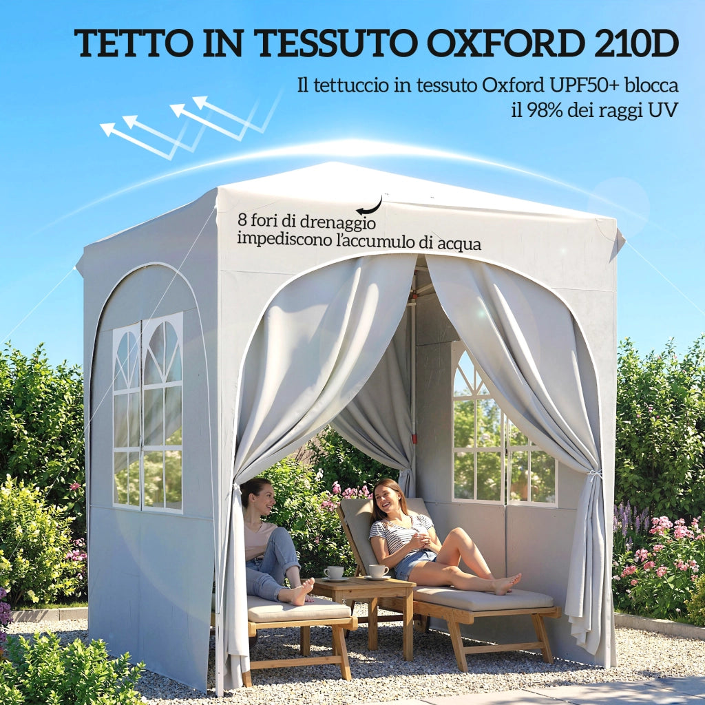 Gazebo Pieghevole 2x2 m Regolabile con 4 Pareti Laterali, in Metallo e Tessuto Oxford Grigio Chiaro