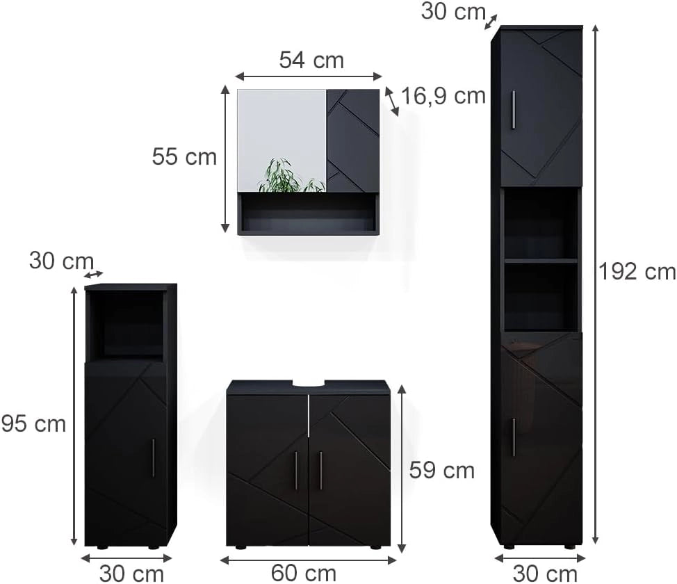 Set mobili bagno Irma, Antracite lucido, 80 cm, composto da mobile lavabo, pensile a specchio, colonna e base media