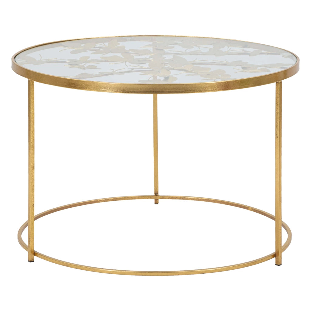Taketa, Tavolino da Salotto Decorazioni con Farfalle, 60x60x41h cm oro