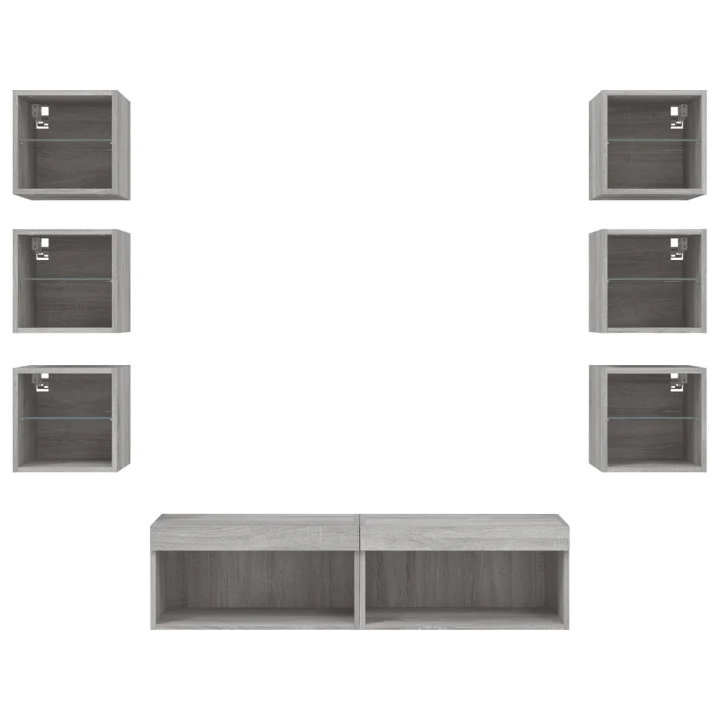Mobile TV multimediale scaffale TV credenza mobile TV sala da pranzo soggiorno camera da letto con illuminazione a LED 8 pezzi legno ingegnerizzato Sonoma grigio 02_0029483