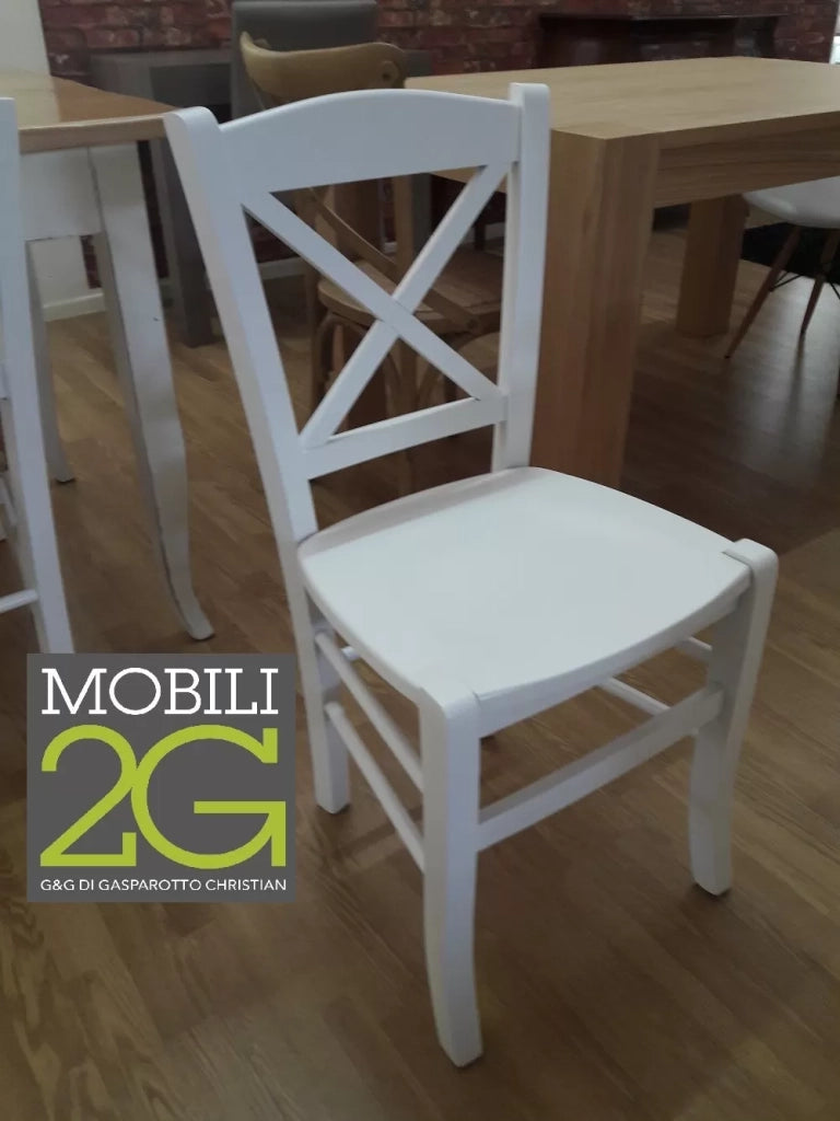 Set 2 sedie shabby in faggio laccata bianca con seduta in legno di faggio (751) - Mobili 2G
