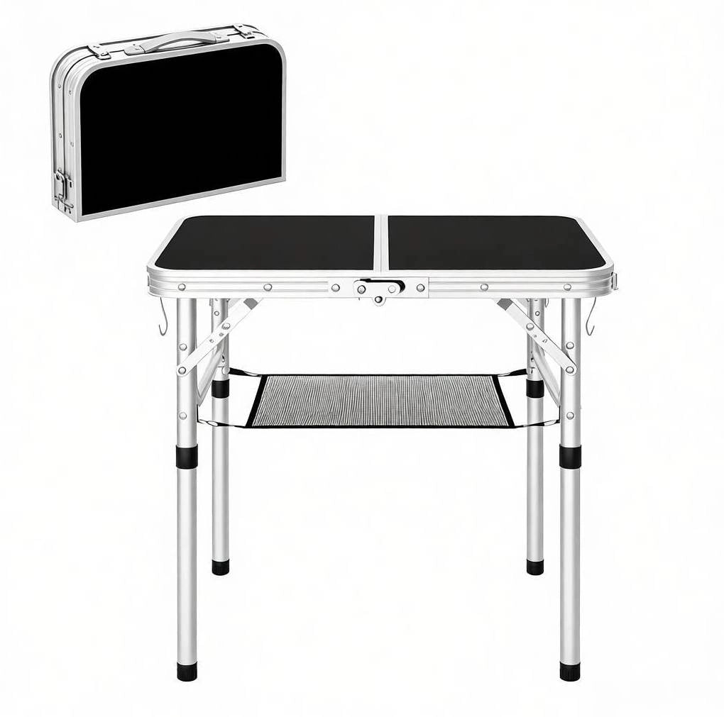 Tavolo da campeggio pieghevole 60x40 cm in MDF e alluminio nero， altezza regolabile