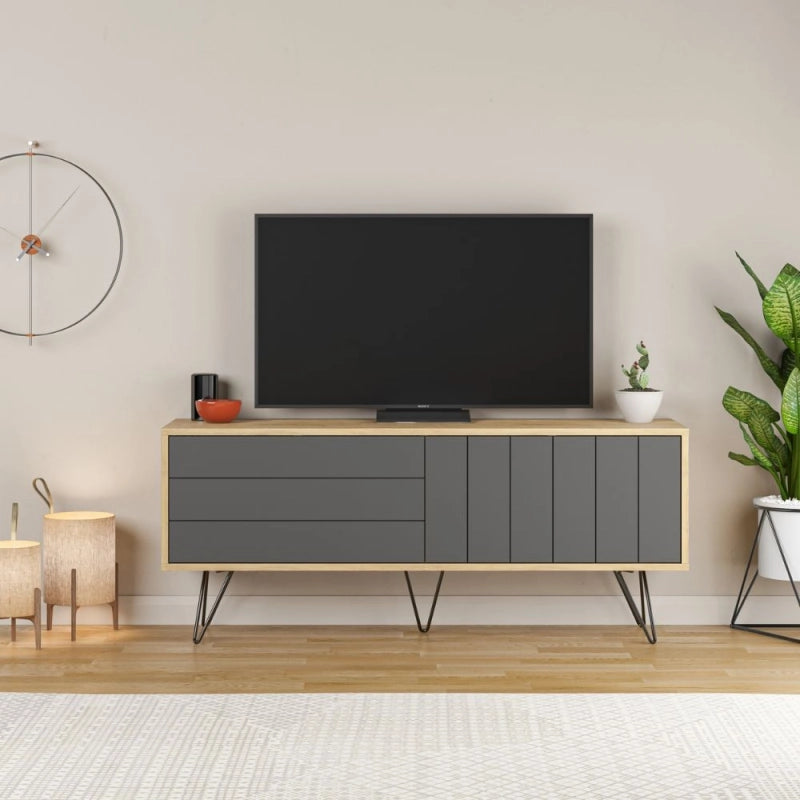 Porta tv Picadilly con struttura rovere e 2 ante a ribalta antracite