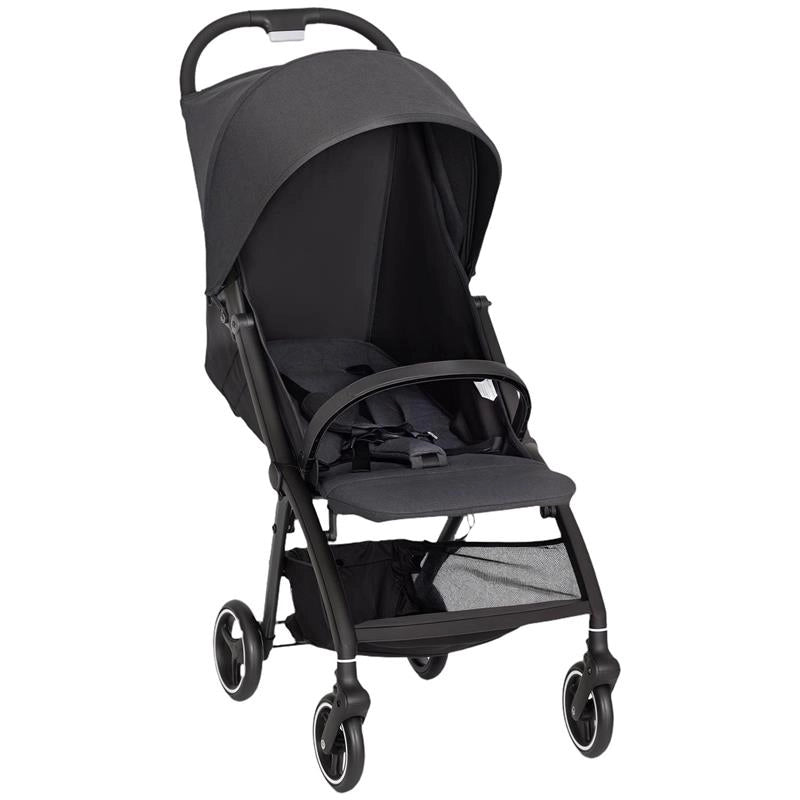 PASSEGGINO PER BAMBINI 0-3 ANNI PIEGHEVOLE E LEGGERO CON SCHIENALE REGOLABILE, CAPOTTINA, CESTINO, GRIGIO SCURO