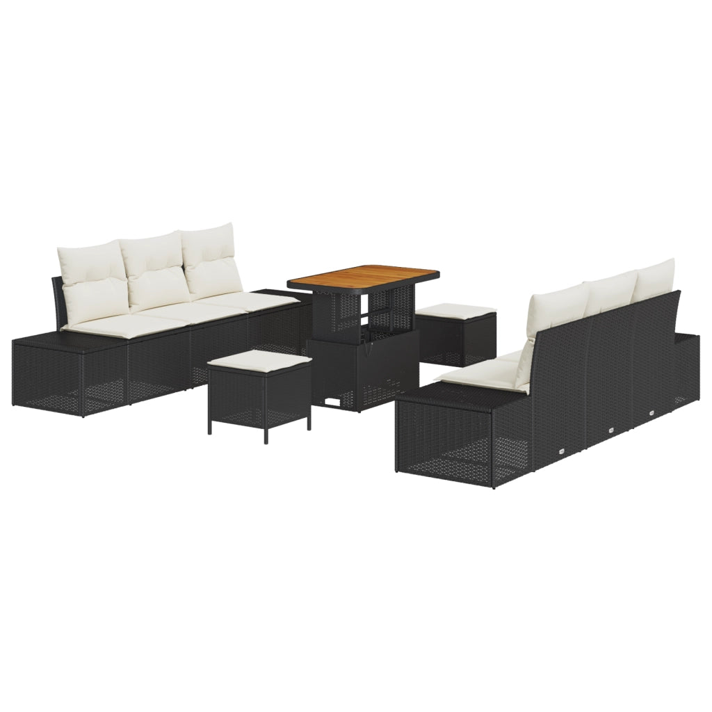 Set Divano da Giardino 9 Pezzi con Cuscini Rattan Nero Acacia