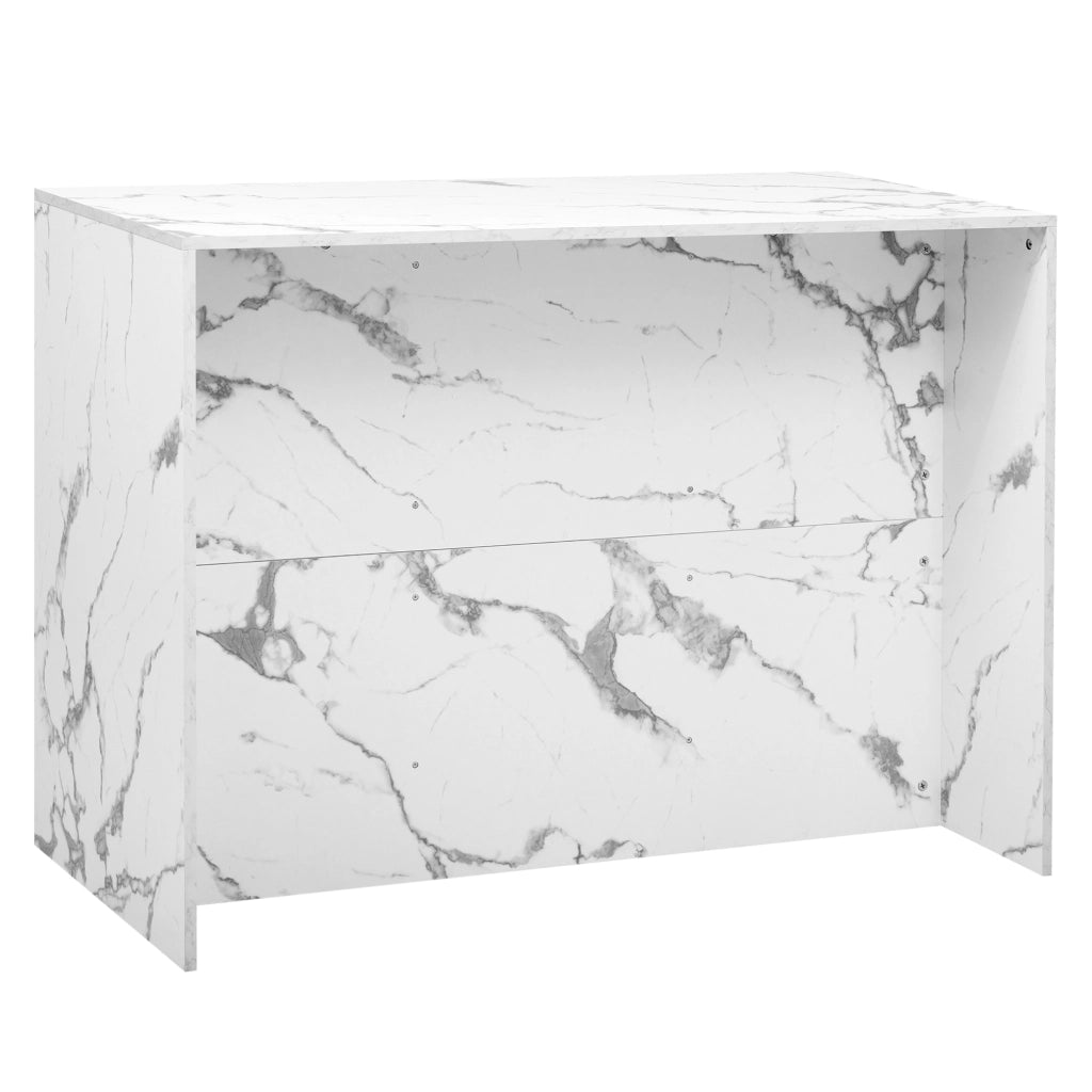 Isola da Cucina Fissa 120x60x90,5 cm Bianca Effetto Marmo con 3 Cassetti, 3 Ante e Zona Bar