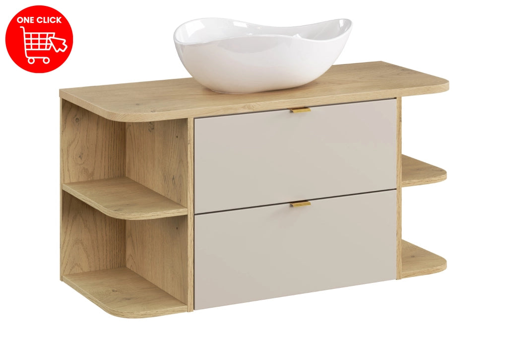 Set mobili bagno 100 cm con piano e lavabo da appoggio Cloud Dalia Cashmere 100 x 1401 x 46 cm