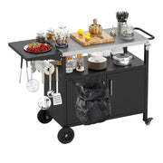 Carrello per barbecue da esterno 127 x 50 x 84 cm con contenitore mobile e vassoio pieghevole in acciaio inox nero 20_0015297