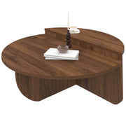 IDMarket - Set di 2 tavolini rotondi asimmetrici effetto noce GUILIA 90 cm