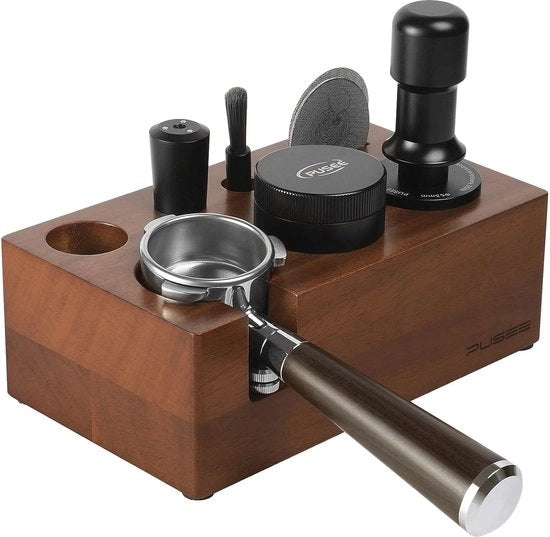 Stazione di Stampaggio per Espresso - Organizza i tuoi Accessori per Espresso con Supporti in Legno e Mattonelle in Silicone