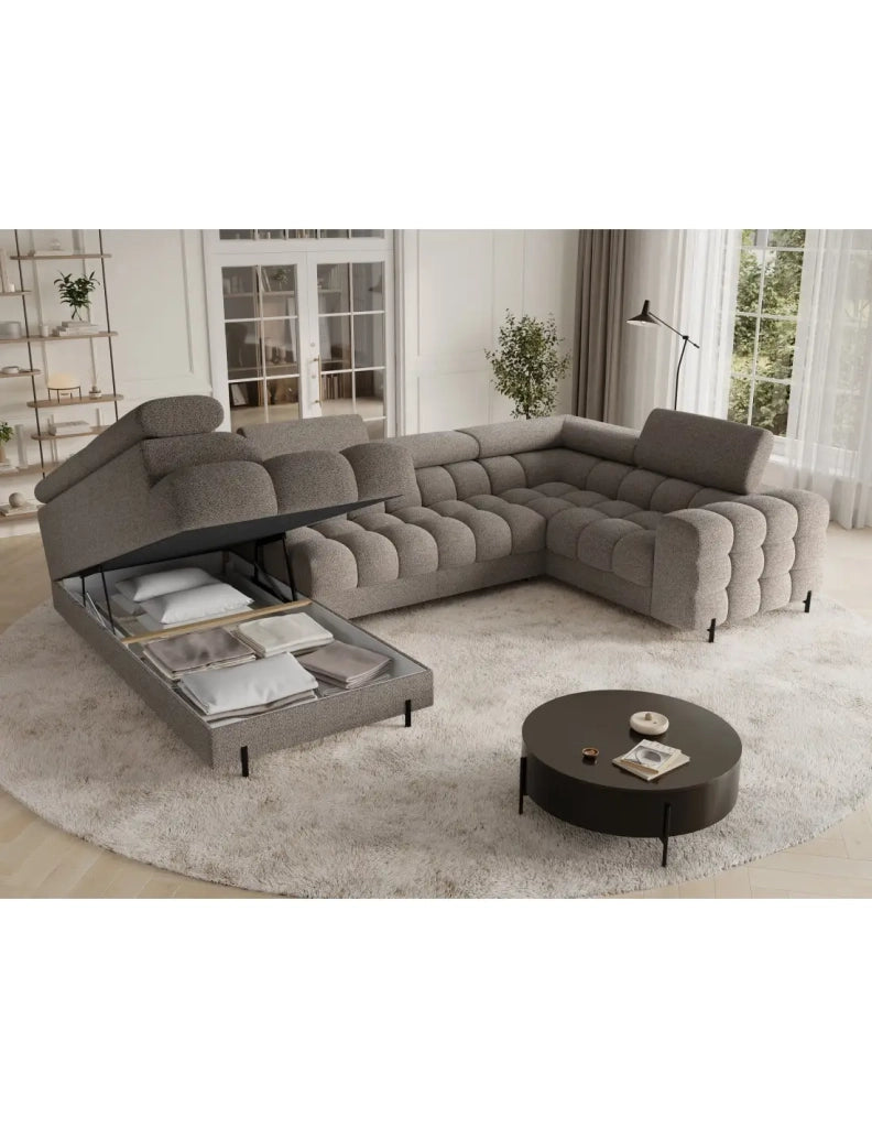 Divano panoramico convertibile FACTORY 3 posti marrone – angolo sinistro con contenitore
