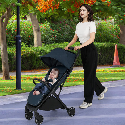 Passeggino leggero per bambini piegatura con una mano, Passeggino portatile con schienale reclinabile Blu scuro-Passeggini per bimbi
