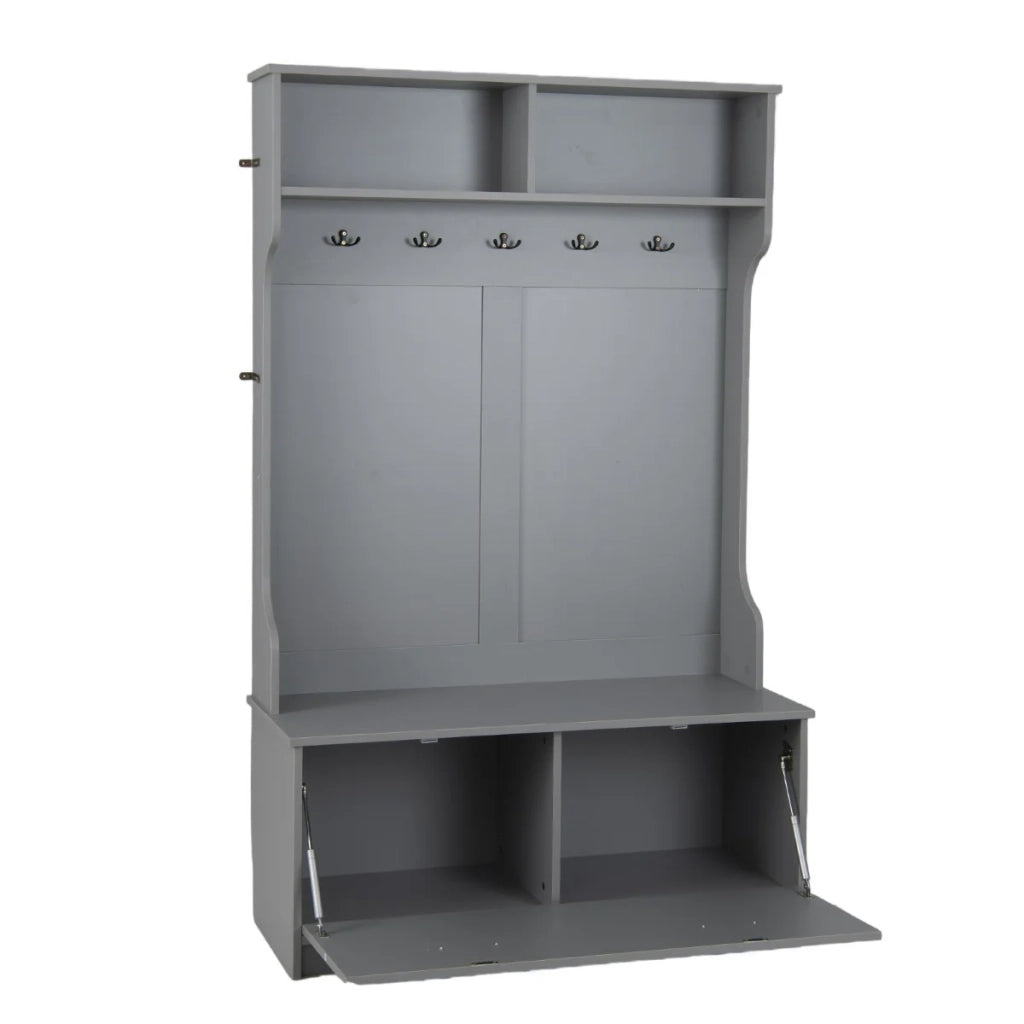 Mobile da ingresso 100 x 40 x 160 cm con panca e 5 doppi ganci per ottimizzare lo spazio contenitivo in legno grigio 20_0012696