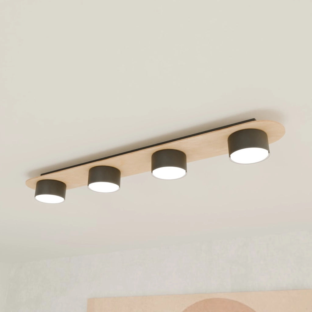 Lampada a sospensione Diaz in acciaio nero opaco e legno
