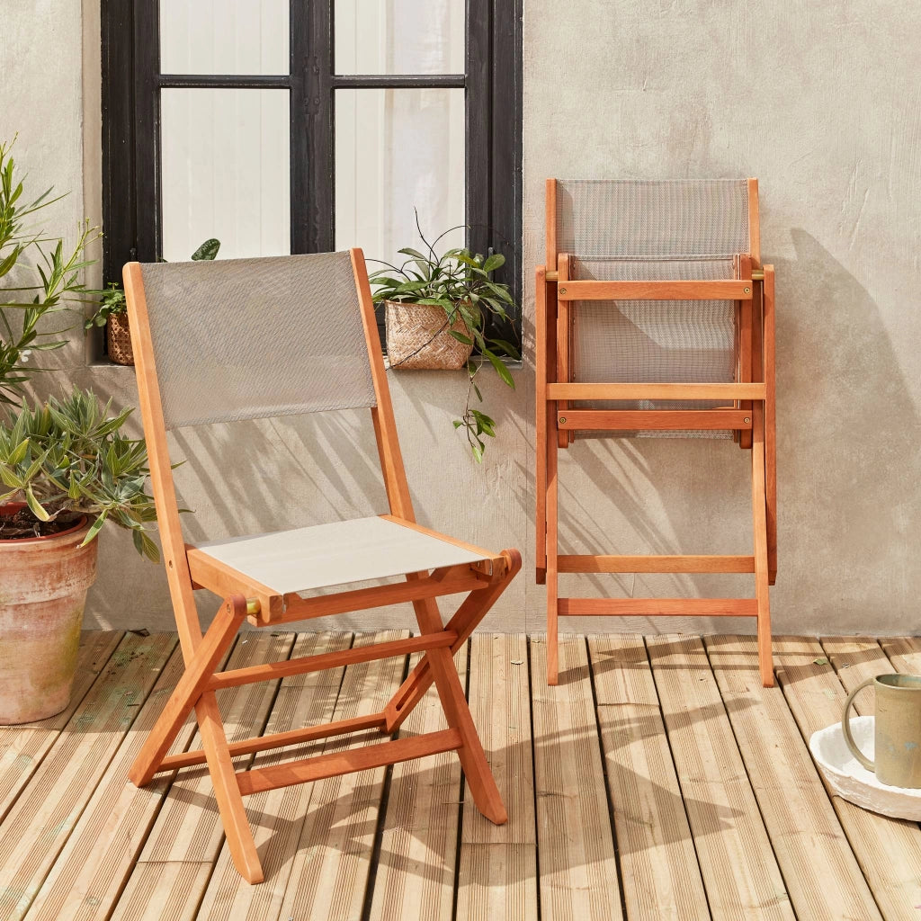 Set 2 sedie da giardino pieghevoli in legno, grigio bruno