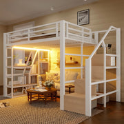 Letto a castello bianco con funzione contenitore e illuminazione LED in metallo e MDF 140x200 cm