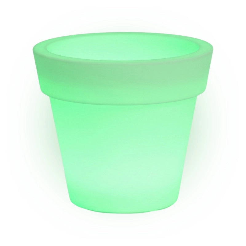 Vaso luminoso moderno di design Ø110 H95 in polimero resistente con LED verde per interno ed esterno - Made in Italy - Monacis
