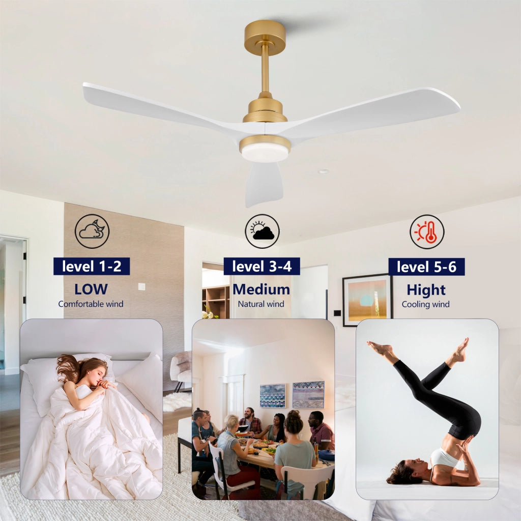 Ventilatore da soffitto da 52 pollici con luce dimmerabile; telecomando e pale in legno massello