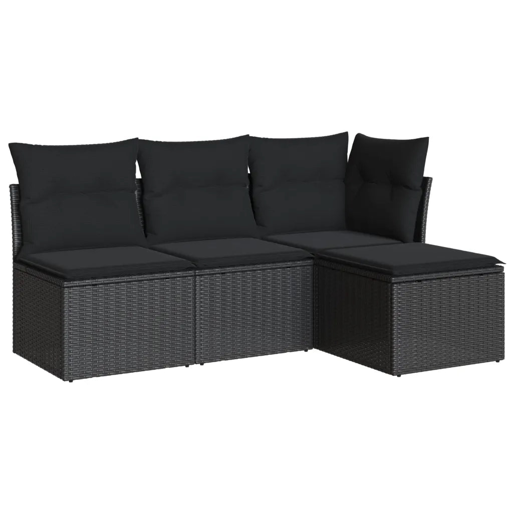 Set Divani da Giardino 4 pz con Cuscini Nero in Polyrattan 3249334