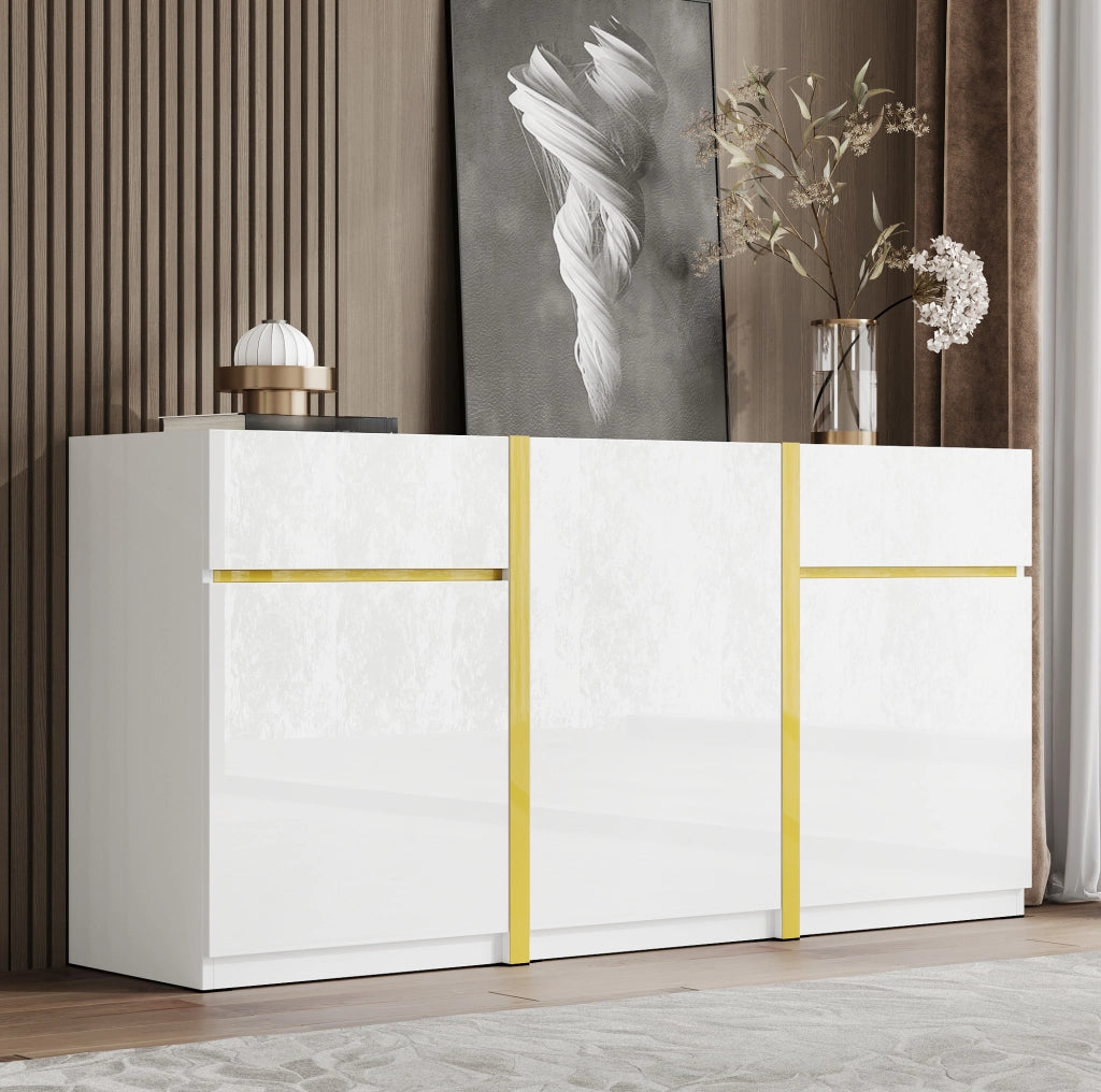 Credenza 160x40x78 cm bianco in MDF, 3 ante e 2 cassetti