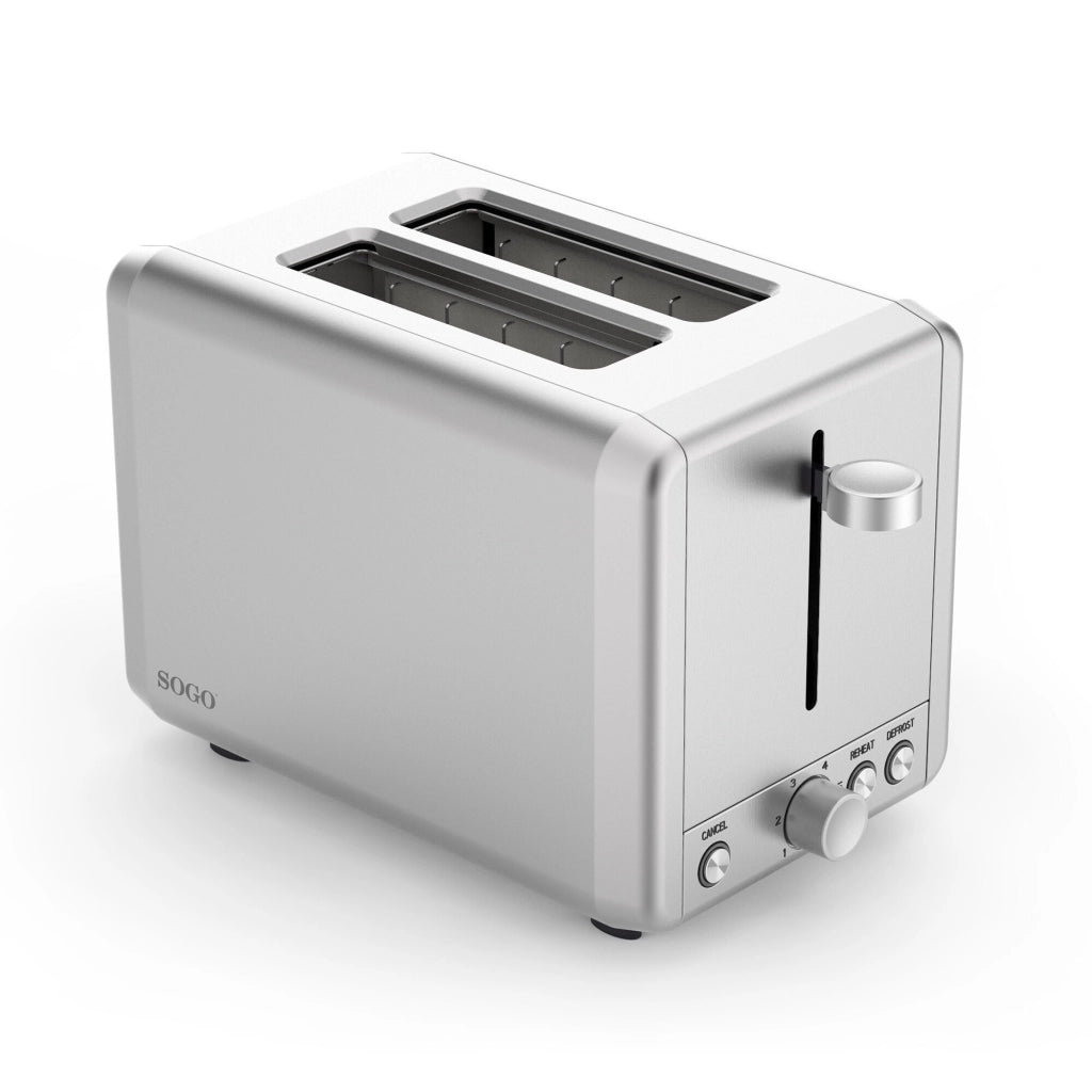 SOGO Tostapane 2 Fette 925W Acciaio Inox, Ampie Fessure, Scongelamento, Riscaldamento, Spegnimento Automatico, Vassoio Raccogli Briciole