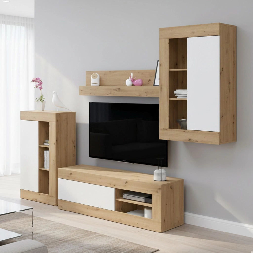 Mobile Soggiorno Cellere, Parete Attrezzata Modulabile, 150x41.5x47.5h cm Marrone Rovere Nodi