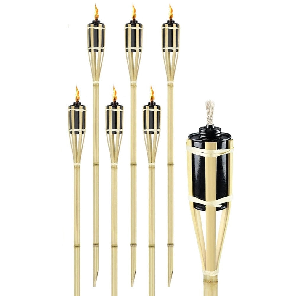Trade Shop - Set 6 Pz Torcia In Bambù Naturale 60 Cm Da Giardino Per Esterni Con Stoppino 011842 -