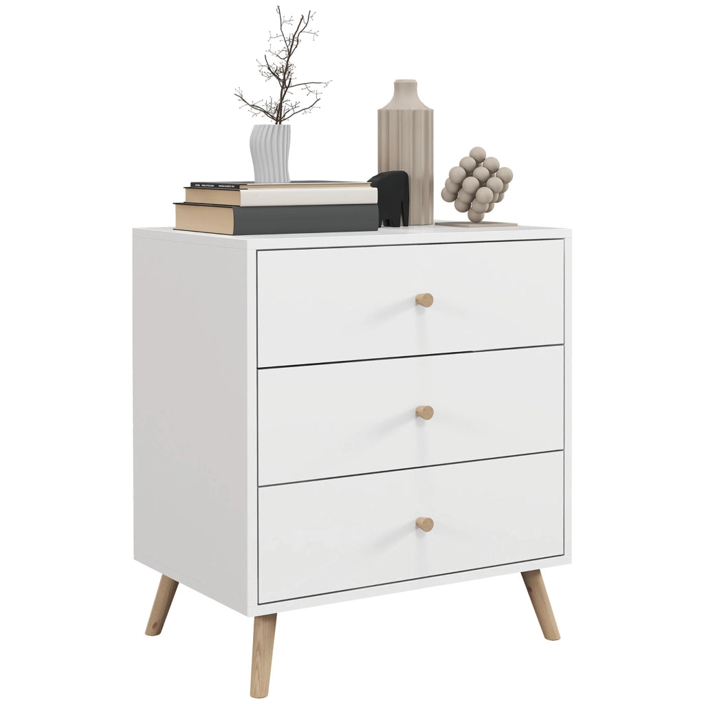 Com¨° 3 Cassetti Design Scandinavo ¨C zephmum ¨C MDF Bianco Legno Massello Pino