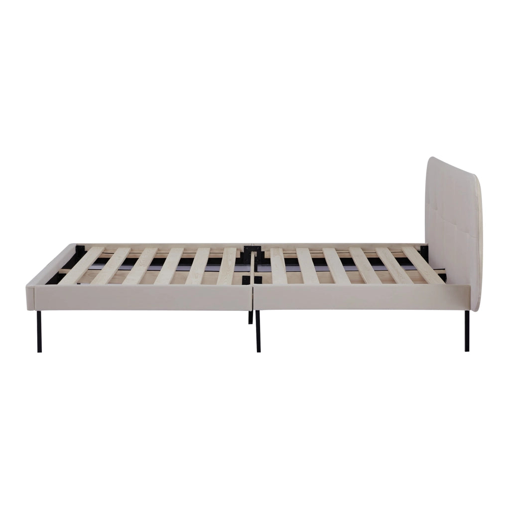 Letto Francese Porvoo con Testiera e Materasso 140x200 cm Rivestimento in Velluto - Beige [en.casa]