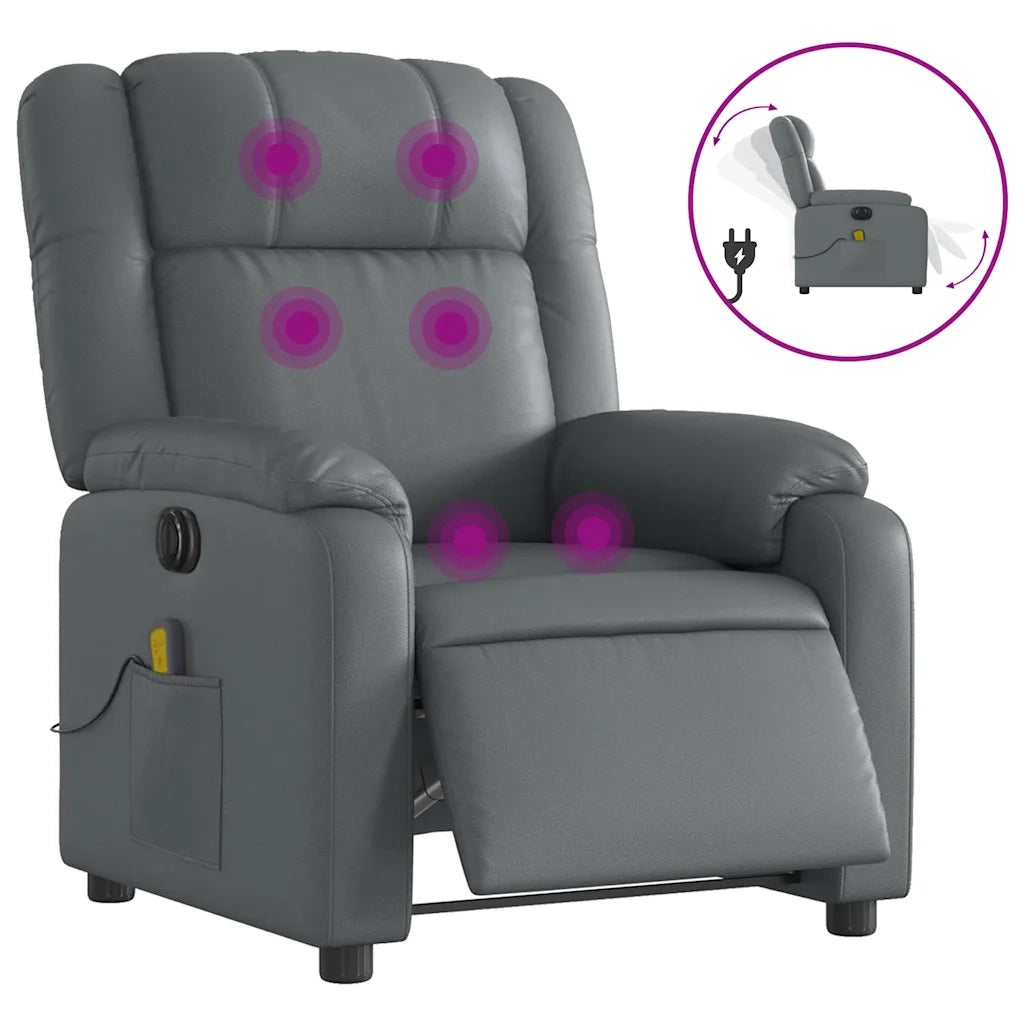 Poltrona Massaggiante | Sedia Relax Elettrica Reclinabile Grigio Similpelle