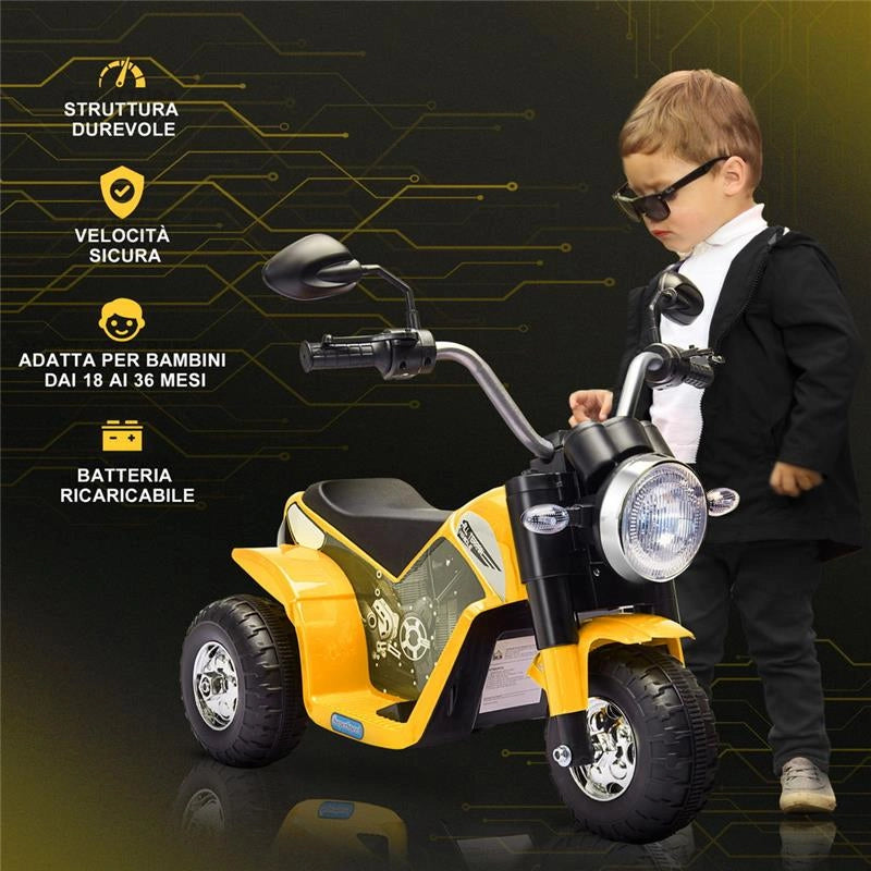 MOTO ELETTRICA A 3 RUOTE PER BAMBINI 18-36 MESI GIALLA