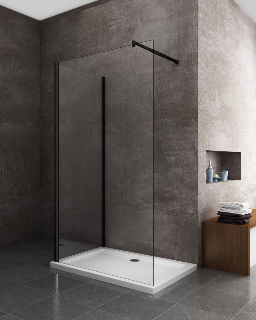 Parete Doccia Angolare walk-in h 200 vetro 8MM trasparente Telaio Nero con Accessori - 100X100 REVERSIBILE