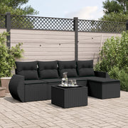 Set Divano da Giardino 6 pz con Cuscini Nero in Polyrattan 3221294