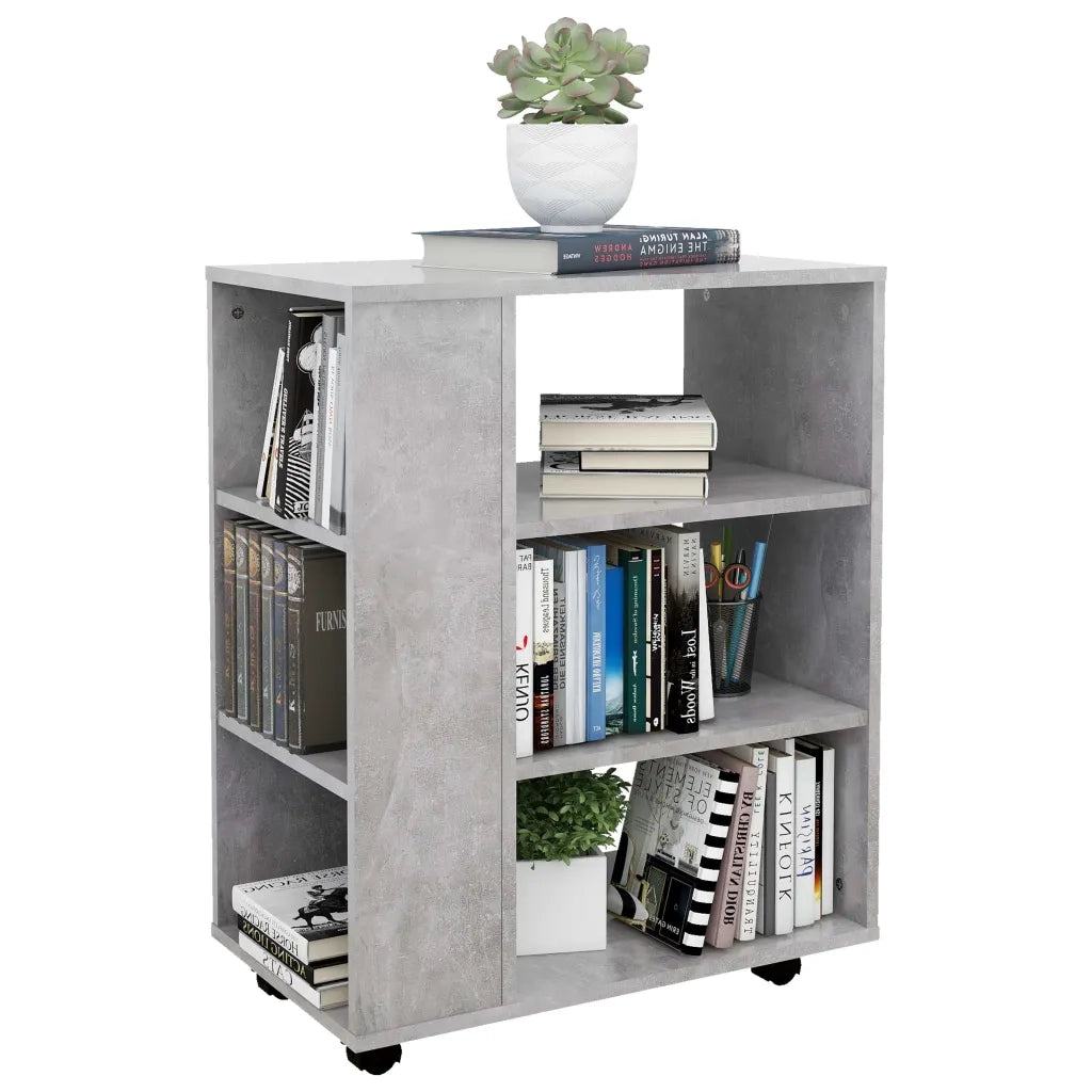 Mobiletto con Ruote Grigio Cemento 60x35x75cm Legno Multistrato 808453