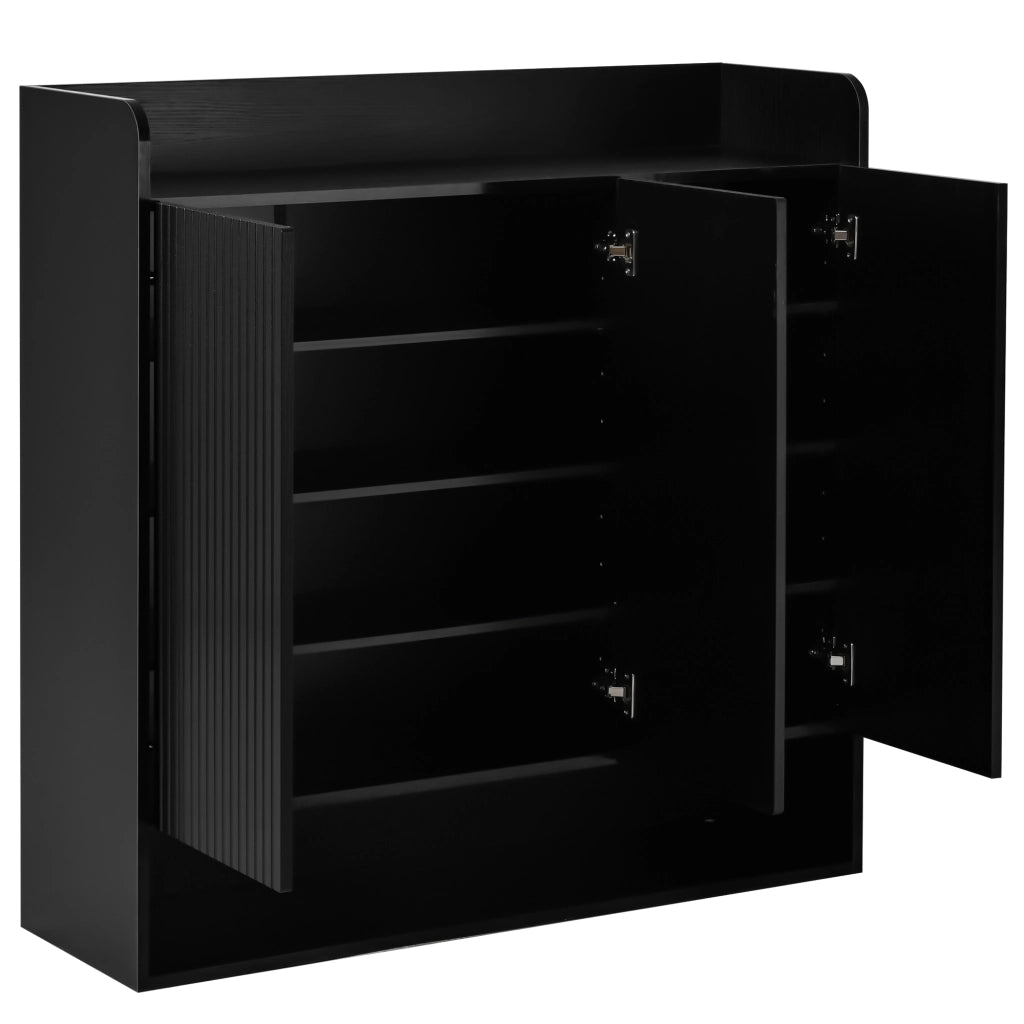 Scarpiera con Specchio Intero da Ingresso Moderna; Mobile Porta Scarpe Nero con Ripiani Regolabili; 110x35.5x110 cm