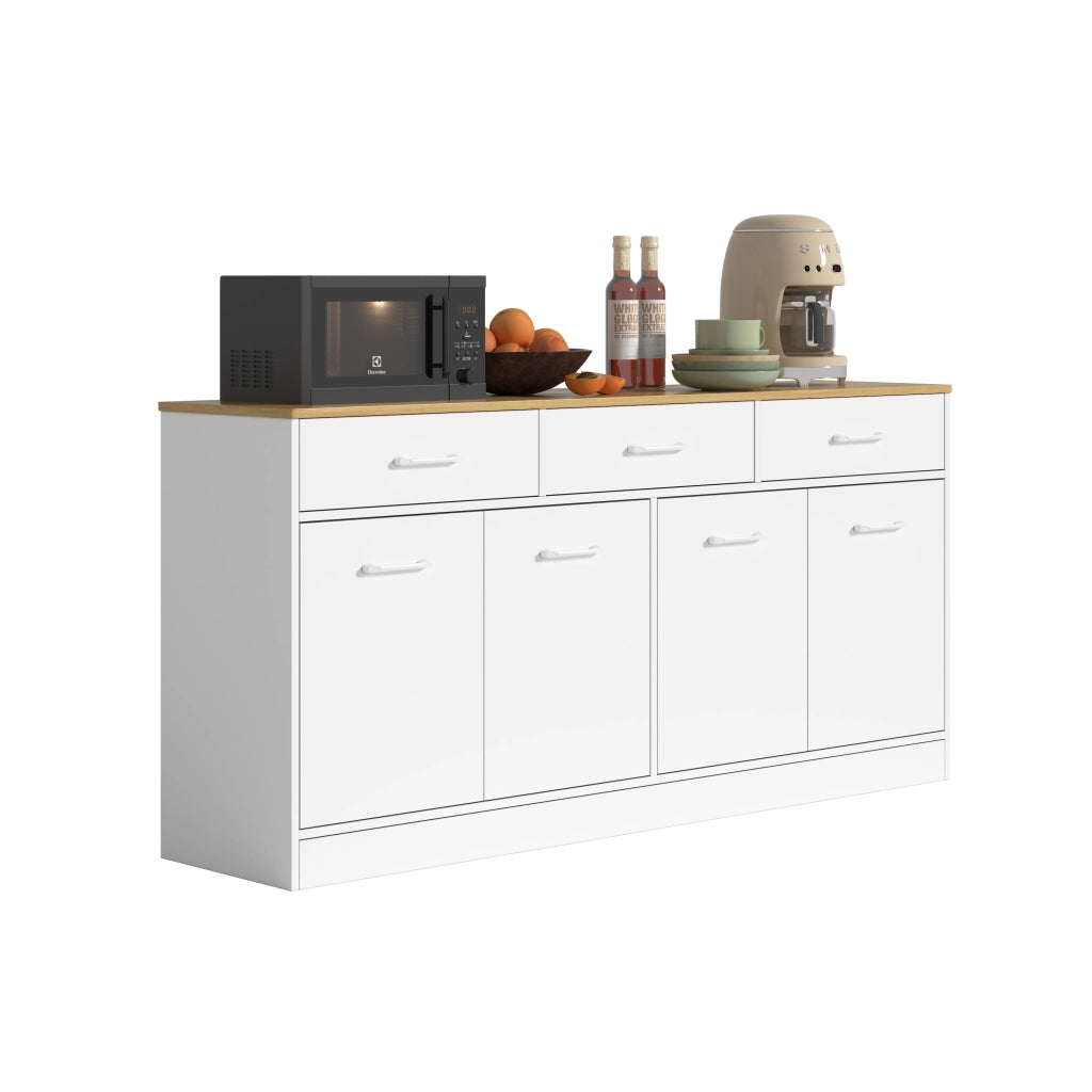 Credenza da Cucina con 3 Cassetti e Ripiani Regolabili ¨C MINIMAL ¨C Bianco, Effetto Legno, 76,5x160x37