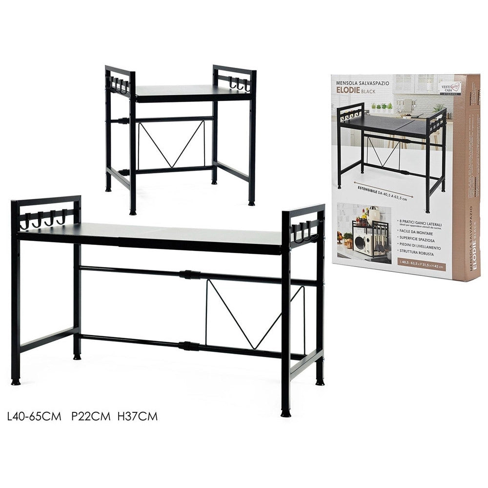Trade Shop - Mensola Allungaile Da 40-65cm Salvaspazio Con 8 Ganci Per Appendere Utensili Arredo Casa -