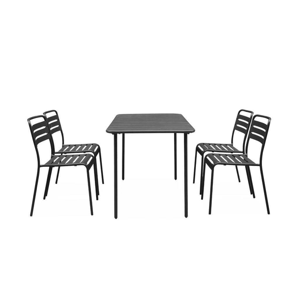 Set tavolo da giardino in acciaio con 4 sedie, 120cm, antracite