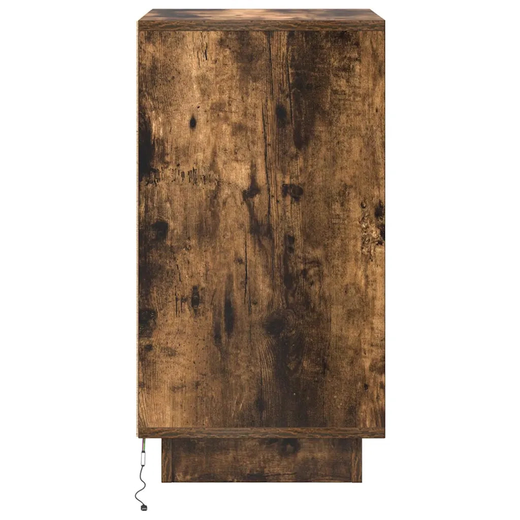 Comodino con Luci LED-Tavolino da notte Rovere Fumo 38x34x65 cm