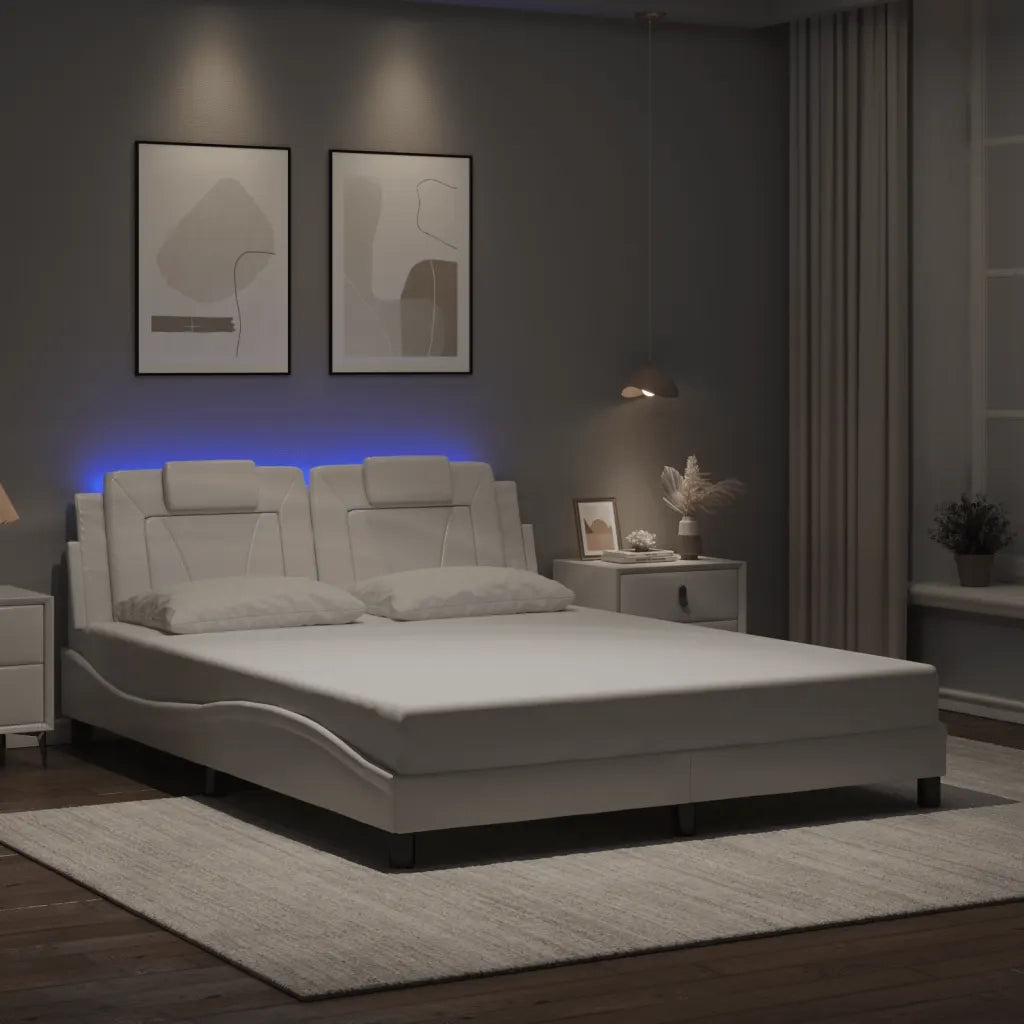 Letto matrimoniale | Letto per adulti | Giroletto Viana con LED senza Materasso Bianco 160x200 cm