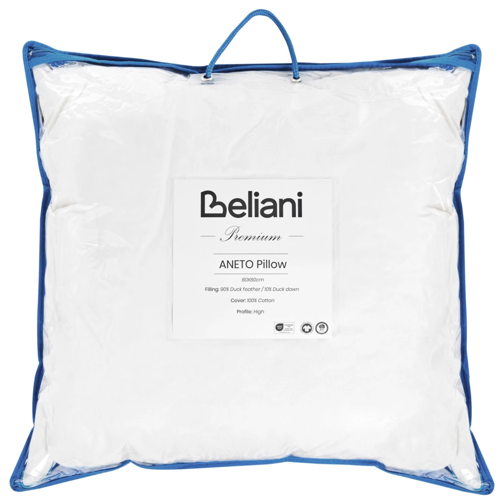 Cuscino alto da letto Rivestimento in cotone premium Imbottitura in piuma e piumino Bianco 80 x 80 cm premium