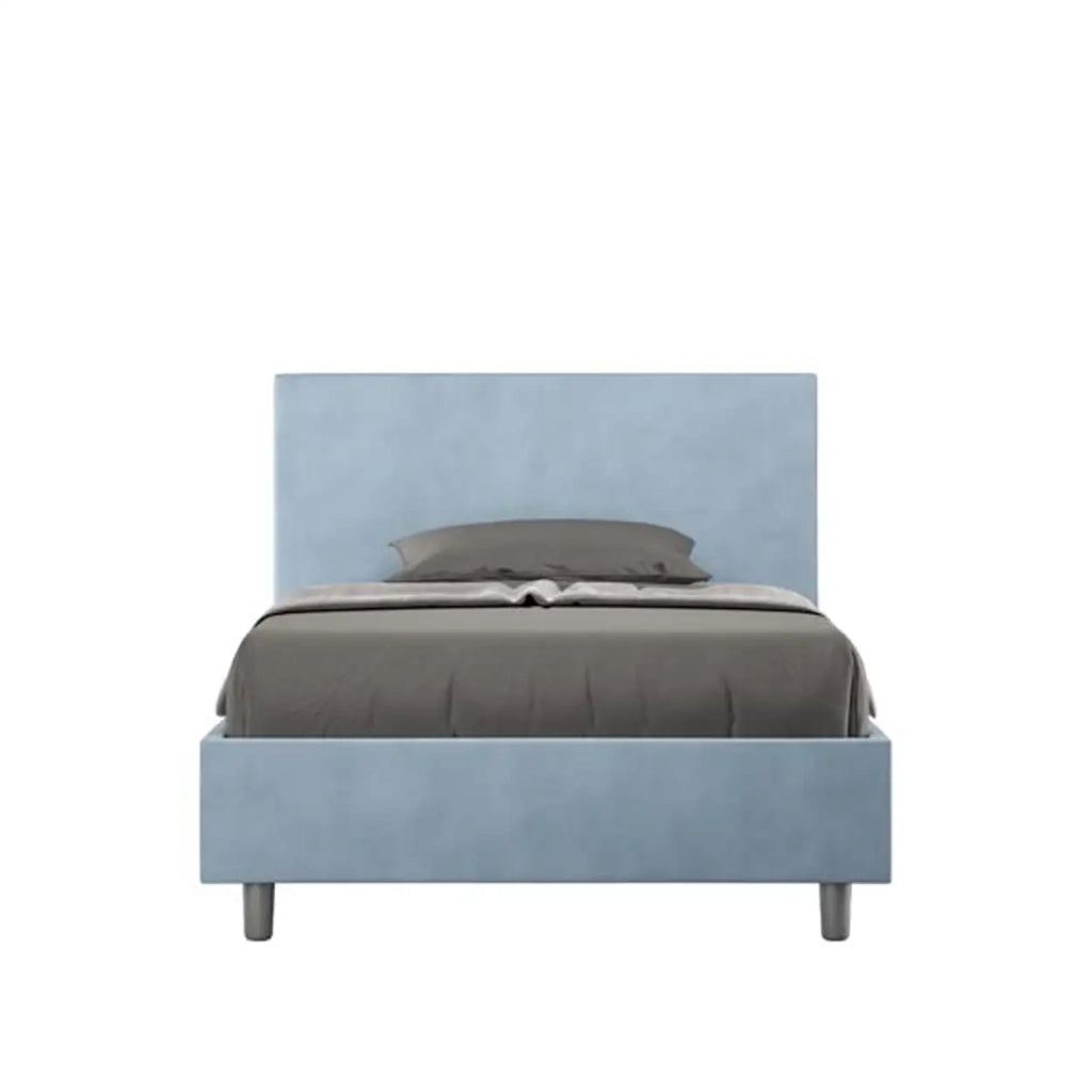 Letto una piazza e mezza con rete imbottito 120x200 microfibra azzurro Adele