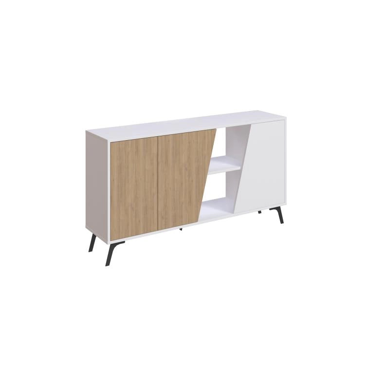 Madia Moderna Credenza Fiona 150x36x82 cm Design Anta Obliqua Bianco e Quercia