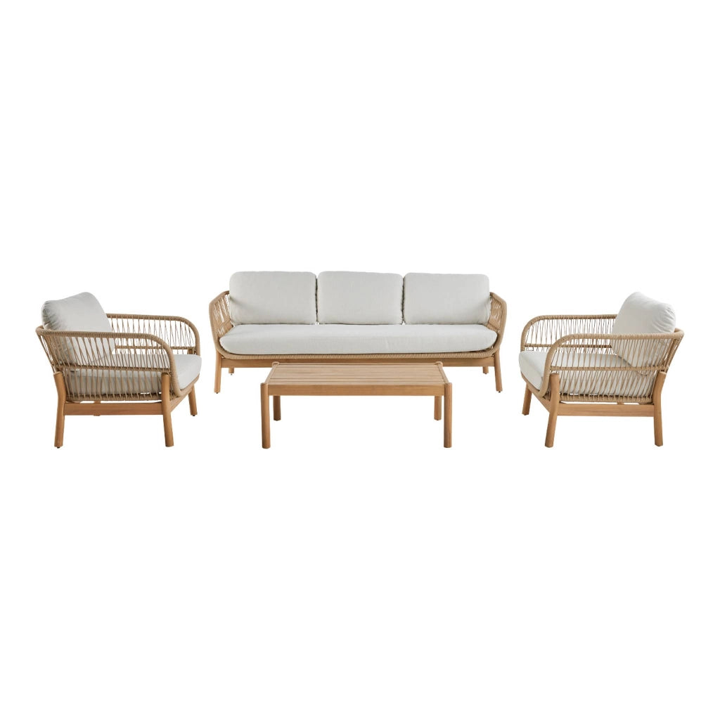 Salotto da giardino in acacia con corda, 5 posti, beige